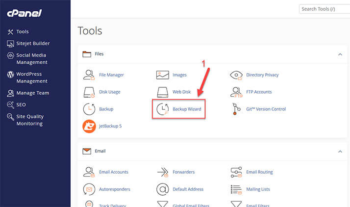 انتخاب گزینه Backup Wizard